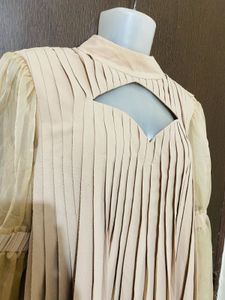 Beige Pleated Cutout Blouse