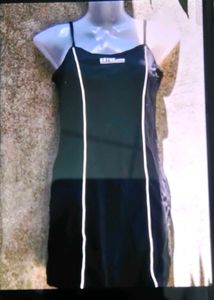 BLACK MINI DRESS WITH WHITE TRIM