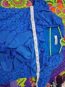 Ruffle Detailed Blue Lace Cardigan