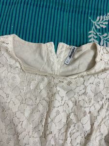 Beige Net Mini Dress For Girls