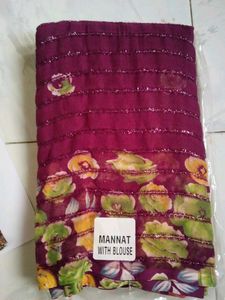 Floral Maroon Saree with Blouse