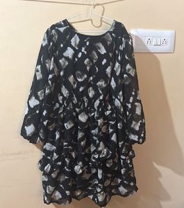 Printed V neck dress puff sleeves - 3XL