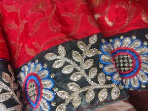 Full Body Work Red And Green Saree