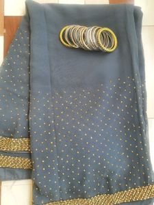 Elegant Grey &amp; Gold Saree