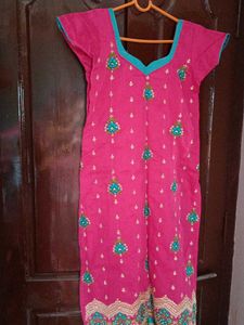 Pink Embroidered Kurti Pyjama With Dupatta