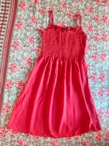Coral Spaghetti Strap Mini Fit &amp; Flare Party Dress