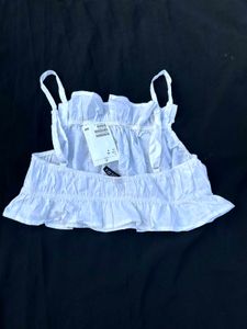 H&amp;M White Cotton Smocked Crop Top