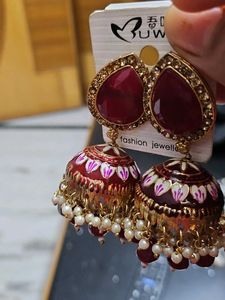 Red Jhumka Earrings