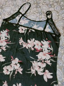 Floral Print Black Nighty Top