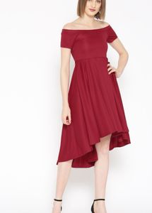 Wine Solid Fit and Flare Dress