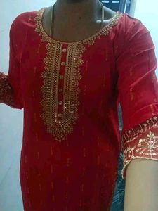 Red Embroidered Kurta Set
