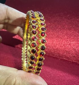 Temple Design Maroon Beads With Golden Bangles