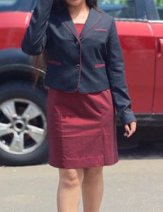 Black Blazer & Maroon One Piece