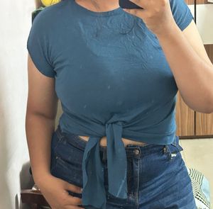 Blue Tie-Front Top