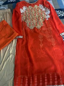 Orange &amp; Gold Salwar Kameez Suit