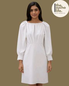 Elegant White Puff Sleeve Dress for Women