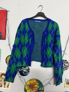 Argyle Knit Cardigan💚💙