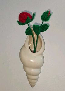 Vintage Seashell Wall Vase with Crochet Flower 🌹