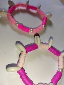 Pink &amp; White Beaded Bracelets (Set of 2)
