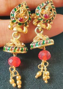 Indian Traditional Gold And Red Jhumka