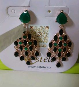 Estelle Dangle Earrings - Green &amp; Black