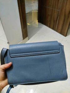 Blue &amp; Beige Statement Sling Bag with Chain Detail