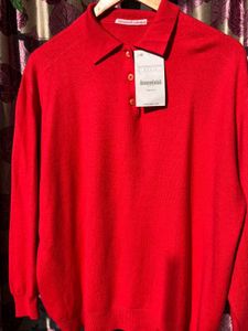 Red Long Sleeve Knit Polo