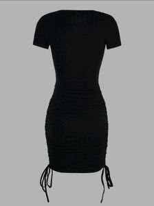 Black Ruched Bodycon Ribbed Mini Dress