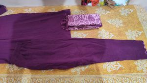 Wine Colour Floral Cut Neck Kurta Set