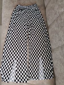 Checkered Slit Wide Leg Bottom Wear