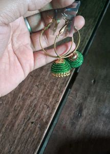 Green Beaded Hoop Earrings