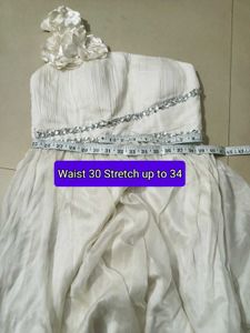 White One-Shoulder Party Dress Stretchy Bust-Waist