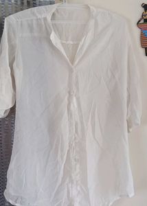 White 3/4 Sleeve Button-Up Shirt
