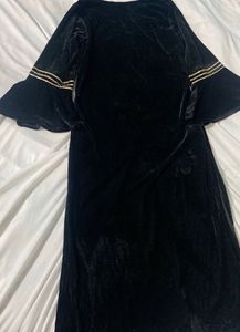 Black Velvet Foil Print Flared Sleeve Kurta