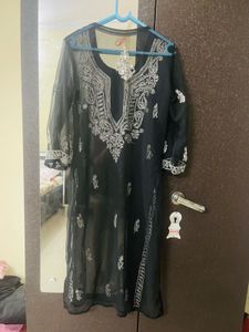 Black chikankari mirror work Kurta