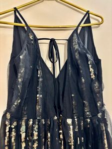 Black Sparkling Sequin Both Side Slit Maxi Dress