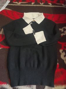 White Collar Black Winter Sweater
