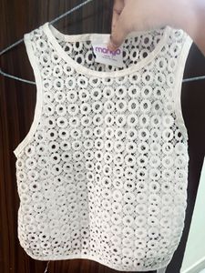 White Net Sheer Crop Tank Top