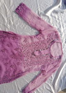 Tie Dry Lavender Chikankari Mirror Work Kurti💜