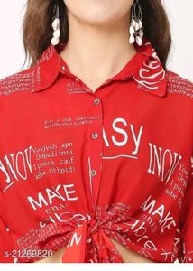 Red Printed Tie-Up Crop Top