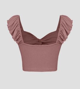 Cropped Vest Ruffle Top In Blush Pink
