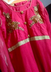 Pink Embellished Anarkali Dress With Pyjami