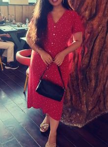 Korean Heart Print Red Fit N Flare Dress