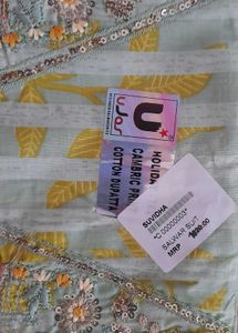 Mint Green Striped &amp; Floral Salwar Kameez