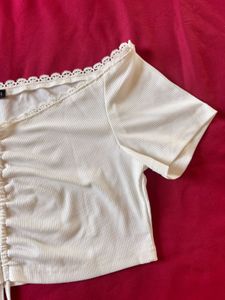 Shein White Drawstring Crop Top