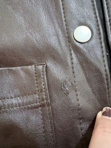 Brown Faux Leather Shirt Jacket