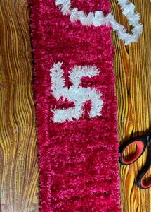 Red &amp; White Swastika Fur Woolen Readymade Rangoli