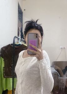 Korean White Button-Down Long Sleeve Top