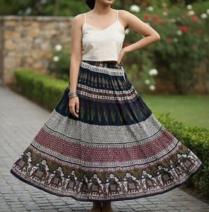 Elephant Print Ethnic Skirt with drawstring