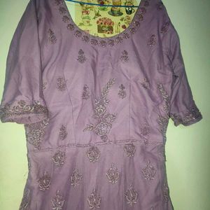 Embroidered Lavender Anarkali Gown With Dupatta